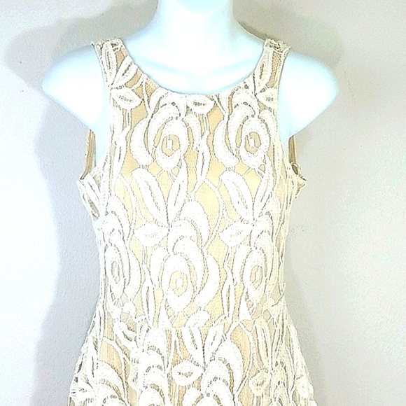 Sexy Coastal Cowgirl Lace Sundress Cream ivory white Lined stretch Deep V Back - Picture 3 of 13